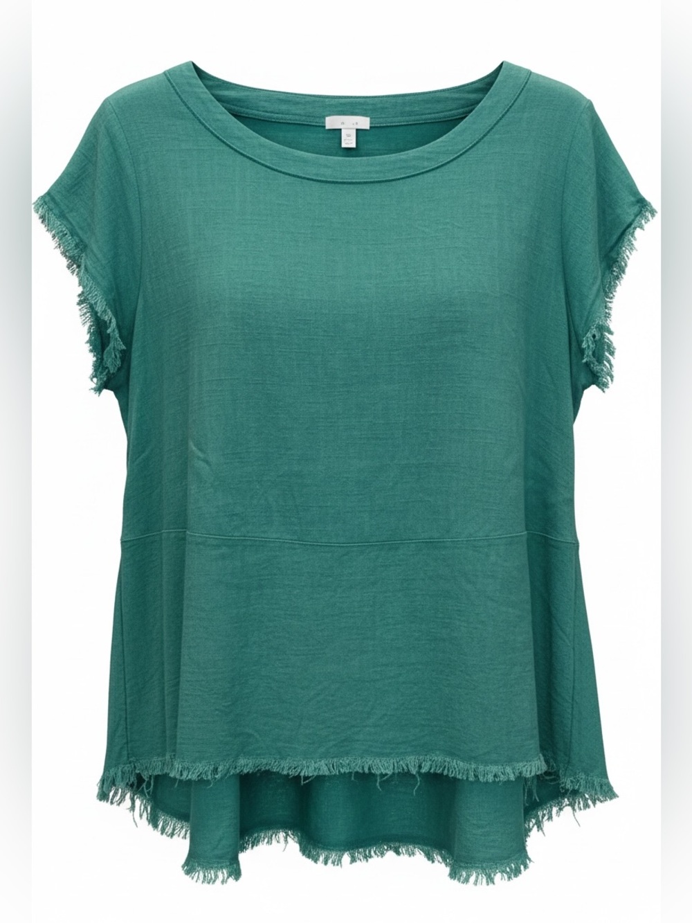 Shop the Mint Linen Blend short sleeve pintuck frayed hem/sleeve tunic top